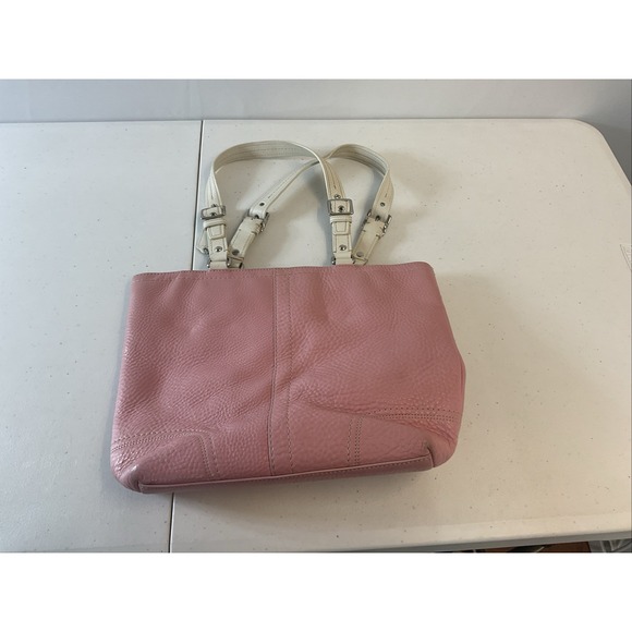 Vtg Coach Hamilton Pebbled Leather Book Tote Shoulder Handbag Purse Pink Cream - Picture 4 of 12